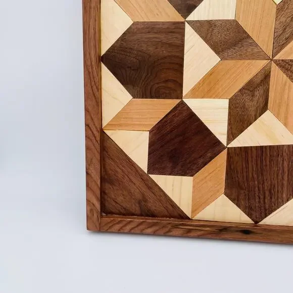 Wood Handcrafted Geometric Pattern Barn Quilt Will Hanging Art Piece - Picture 9 of 16